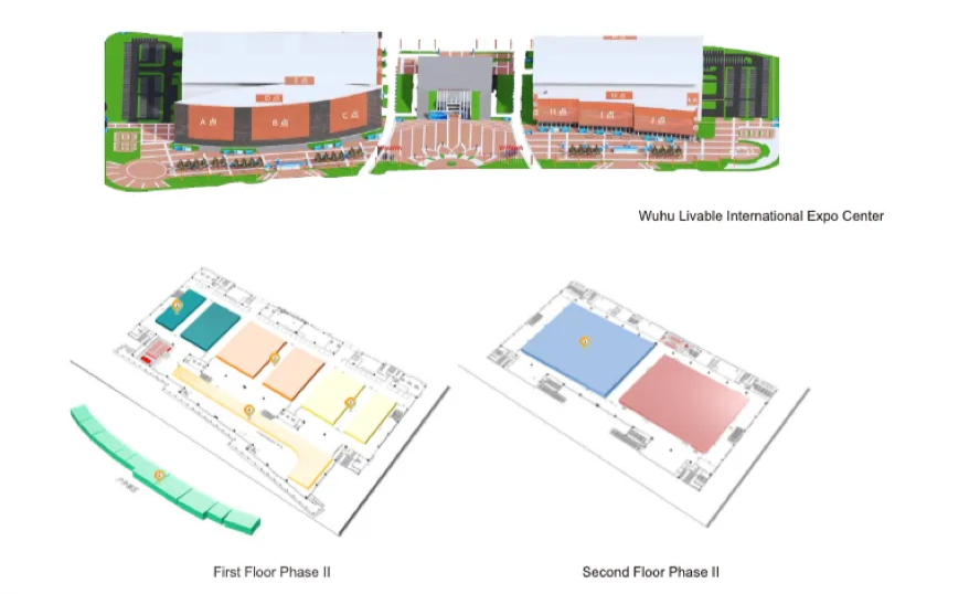 Wuhu Livable International Expo Center - Exhibition facility with floor plans